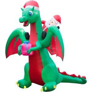 9 ft Christmas Inflatable Santa Riding Dragon Yard Decoration